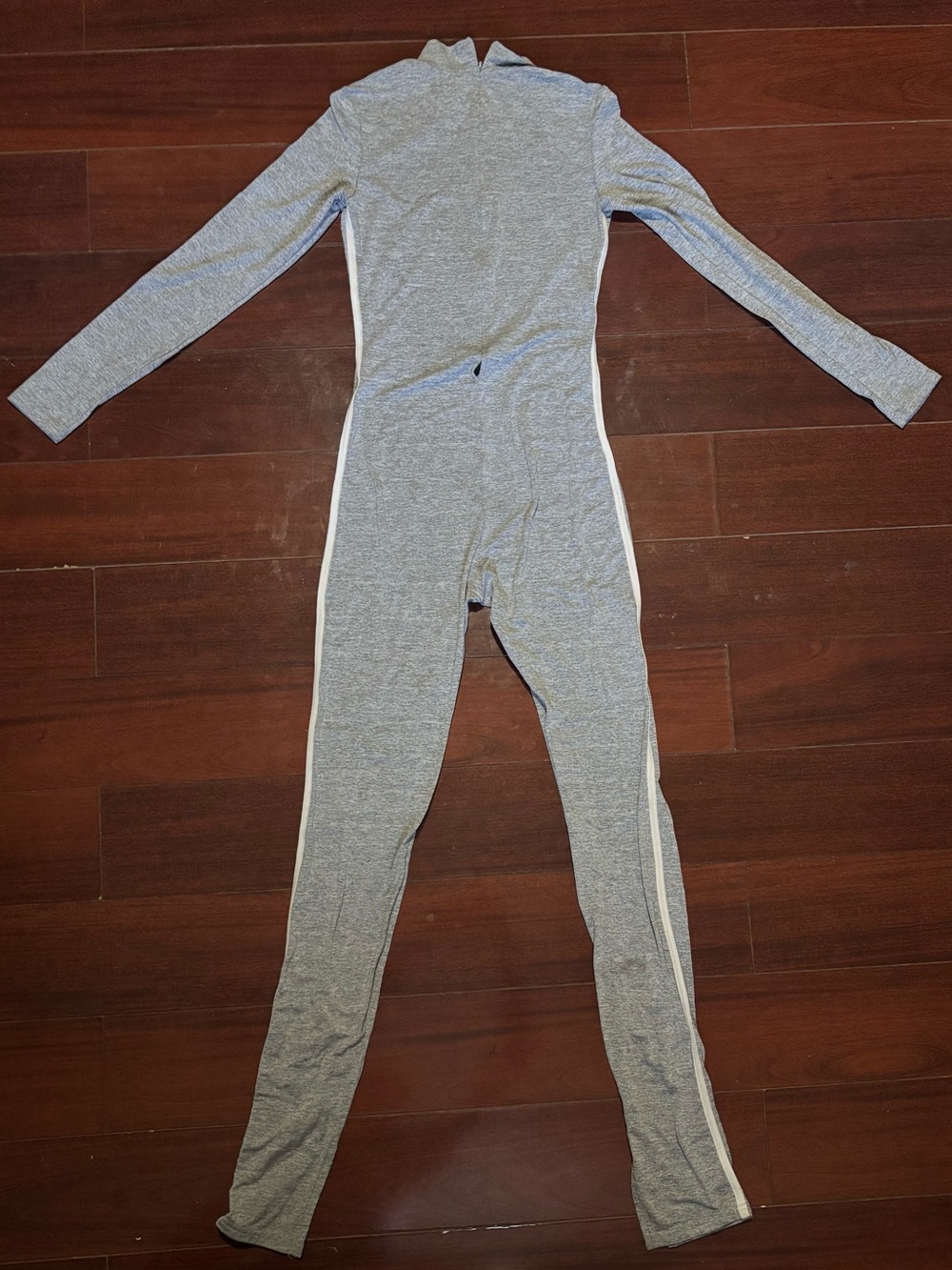 Women Long-Sleeve Grey One-Piece Pajama with White Side Stripe